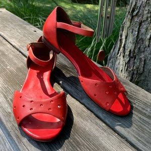 Madewell 1937 Red Leather Flat Sandals Size 8 EUC